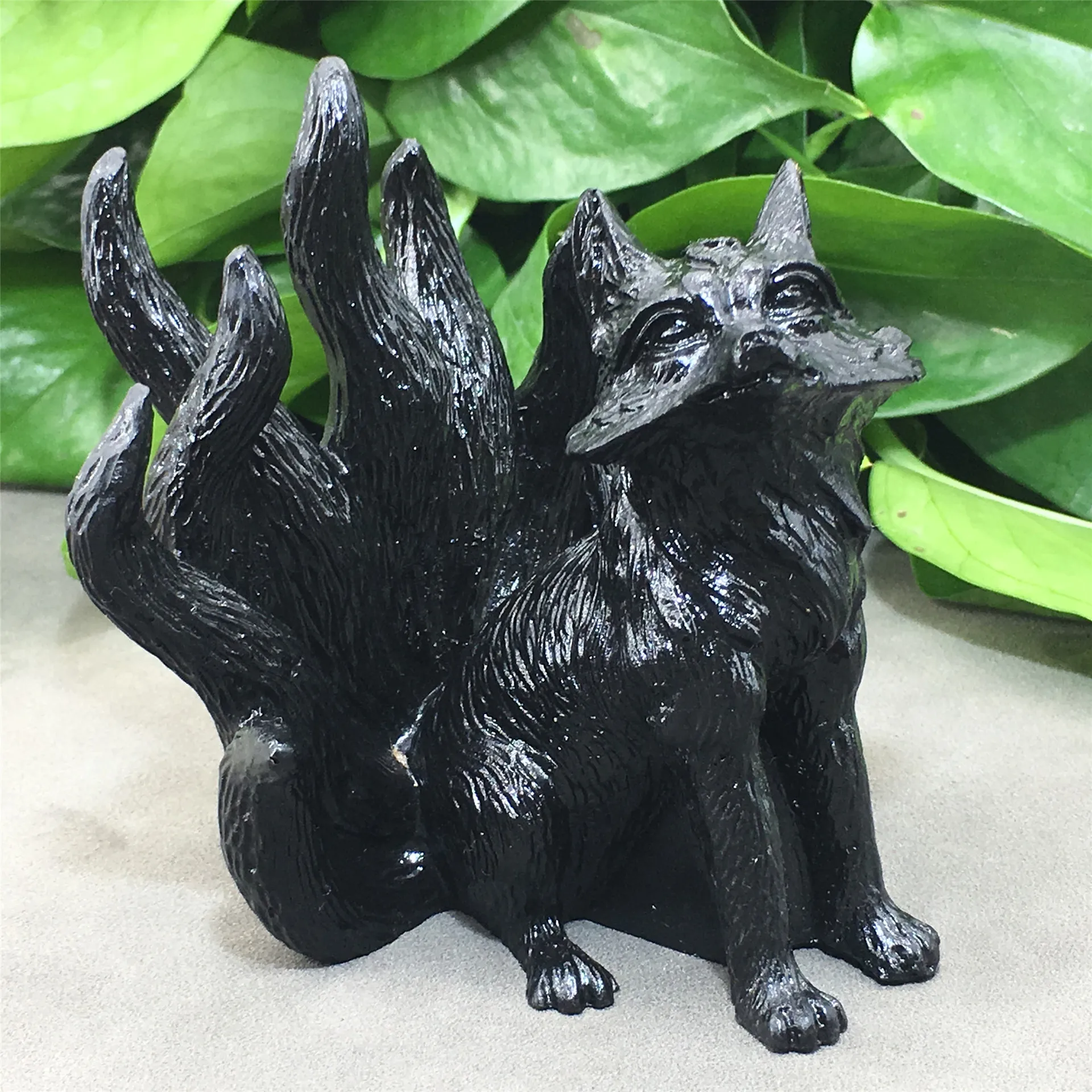 

Resin Black Tourmaline 9Tailed Fox Head Hand-Carved Crafts Quartz Ornaments Reiki Minerals Room Decor Gift