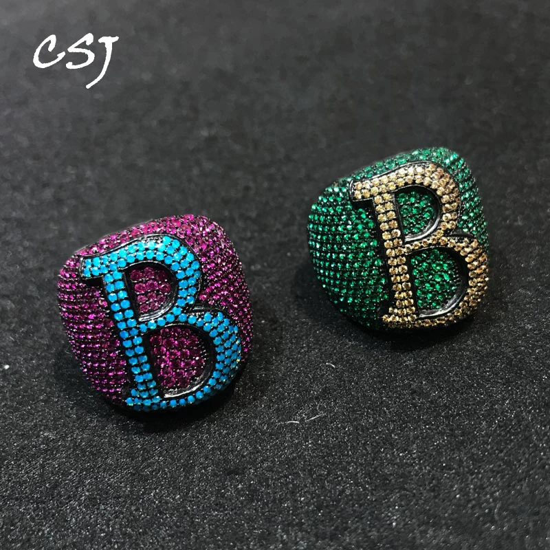 

CSJ Новый дизайн Настоящее серебро 925 пробы кольца персонализированные Буквы B для женщин вечерние украшения на день рождения, свадьбу модный...