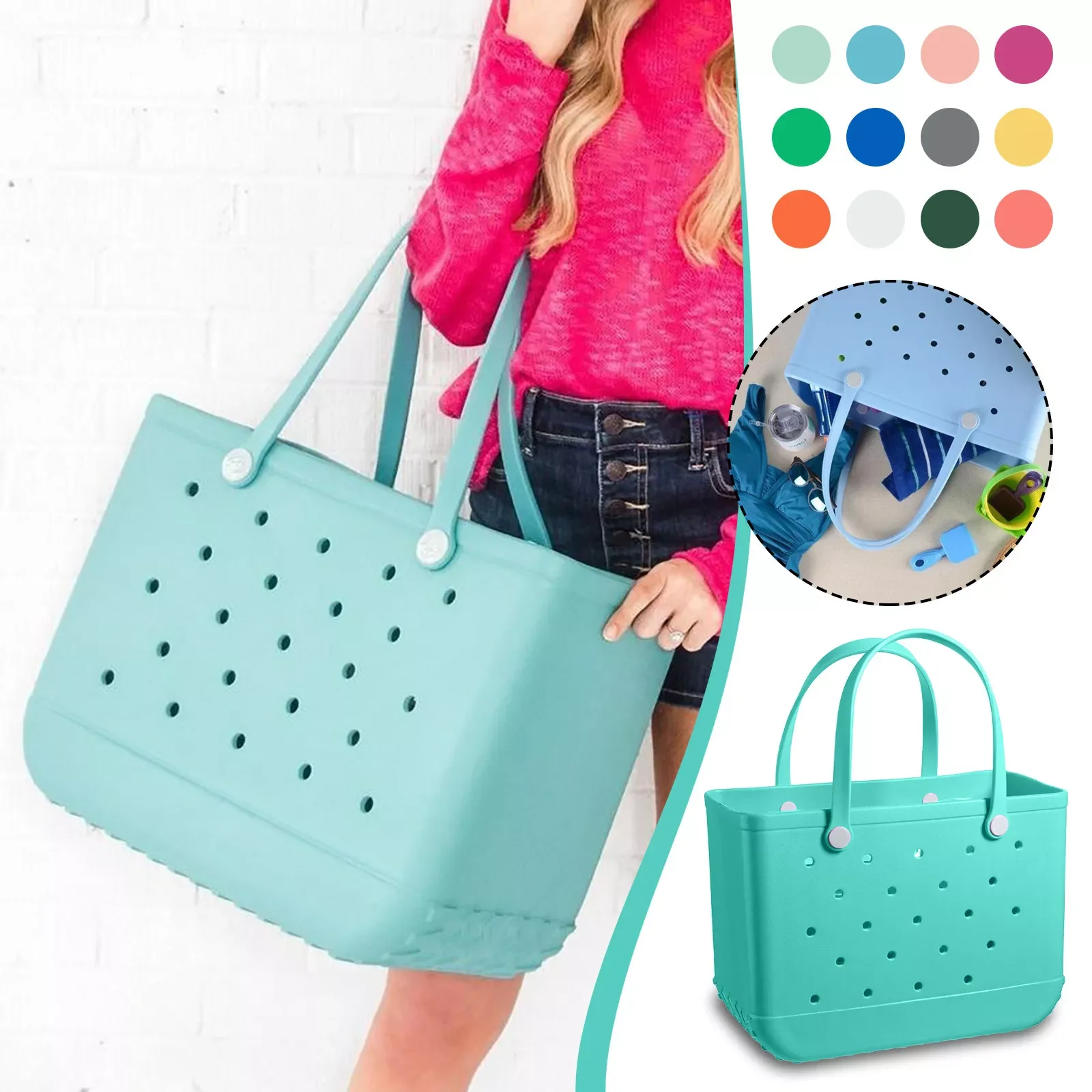 

NEW2023 Fashion Beach Tote Bag Extra Large Beach Basket Bags Solid Color Basket Women Big Capacity Beach Pouch Hole Totes Hobo P