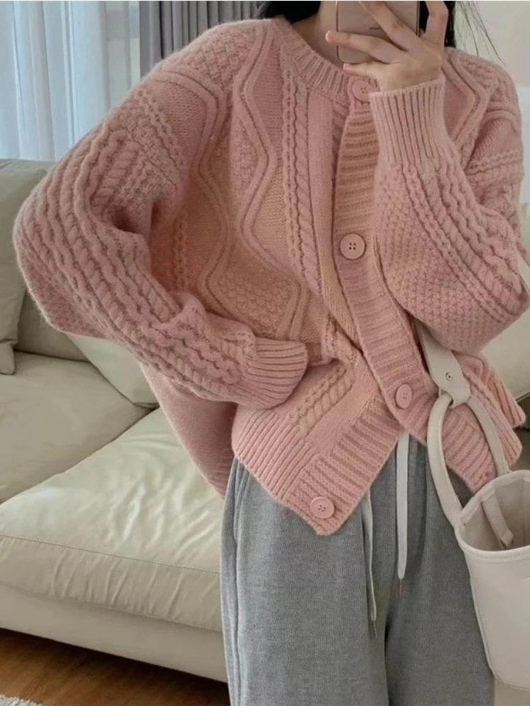 

Women's Sweaters 2023 Autumn Winter New In Vintage Twists Lazy Knitted Cardigan Korean Soft Waxy Gentle Premium Sweater Coat