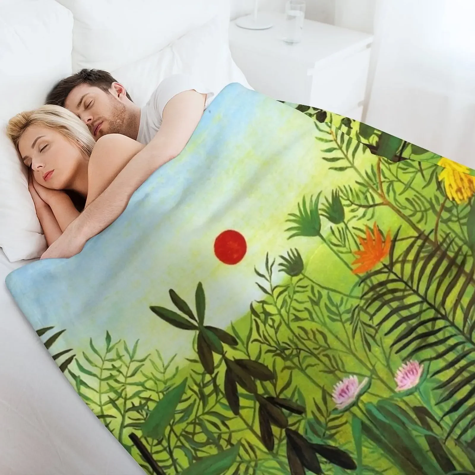 Экзотический пейзаж Henri Rousseau с львом и львицей в Африке 1903-1910 Пледы Многоцелевые