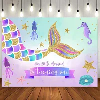 Mermaid Theme Tail Scales Purple Pink Birthday Party Backdrop Baby Shower Girl Princess on the Way 1st First Background Banner