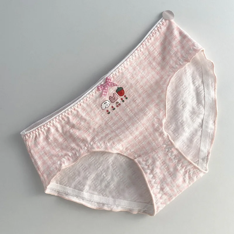 5PCS Young Women Japanese Underwear Female Mid-waist Cotton Crotch Cute Cartoon Briefs Thin Breathable Little Lady Underpants