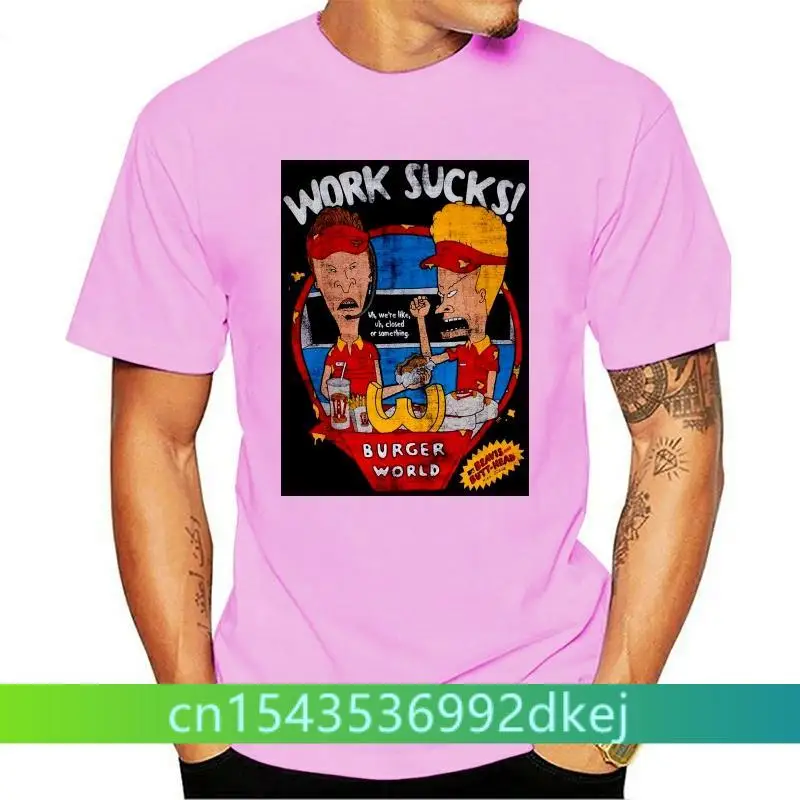 Beavis And Butthead Work Sucks Tee Shirt Grey