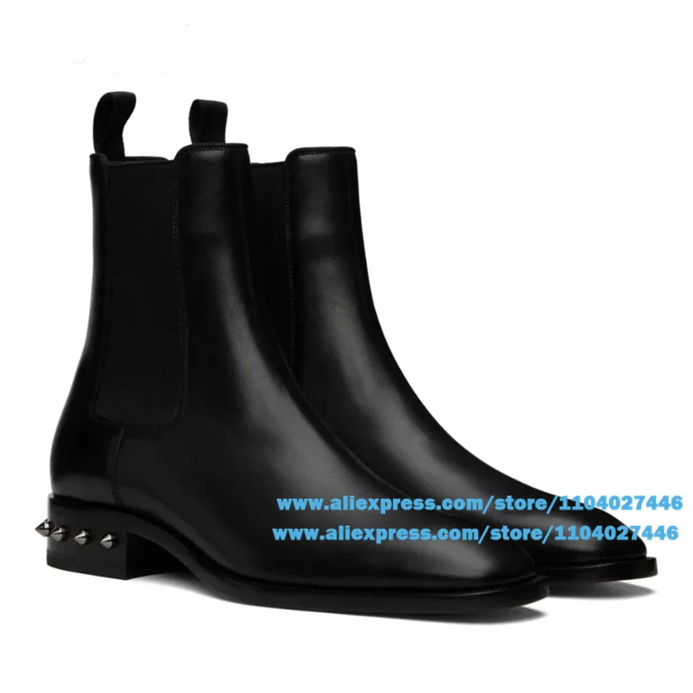 Черные кожаные мужские ботинки с заклепками. Высокие повседневные туфли. Мужские