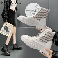 motorcycle womens boots winter moccasins black botas wedge womens lace up platform womens botas mujer 2021