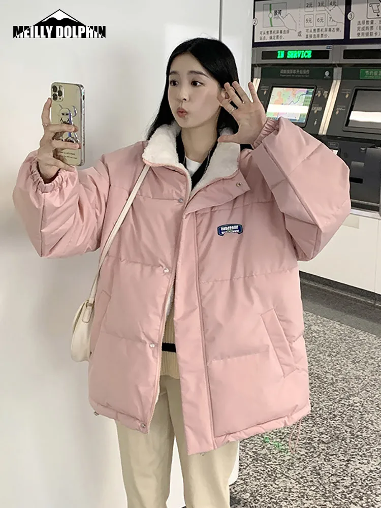 

куртка женская осенняя 2022 зимние парки, женская одежда, воротник-стойка, двухсторонний воротник из овечьей шерсти, женское толстое пальто, двусторонняя теплая короткая куртка