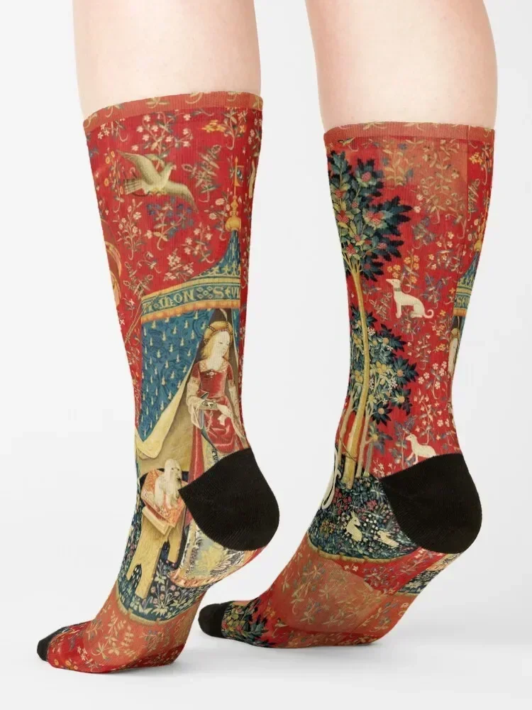 ДИЗАЙР ЛЕДИ И ЕДИНОРОГА Лев Фантастические цветы Животные Красные Зеленые Носки