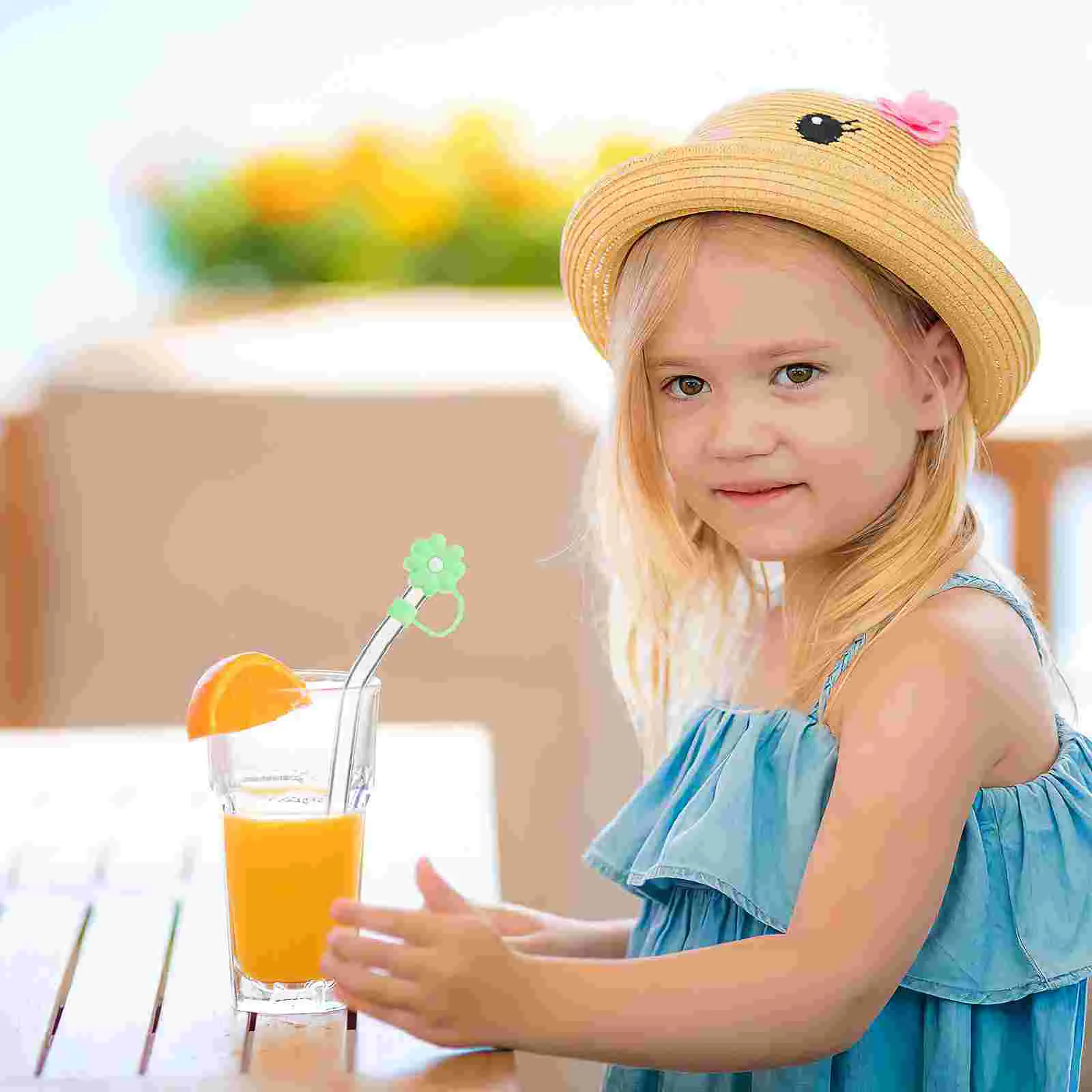 

6 Pcs Drinking Straws Reusable Tips Covers Protectors Plastic Lids Chrysanthemum