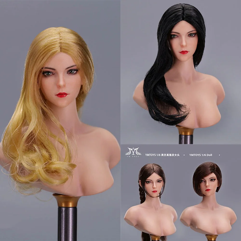 

YMTOYS YMT085 1/6 Women Soldier Que Head Sculpt Charm Golden Wave Rolls Head Carving Model For 12'' Action Figure Body Toys