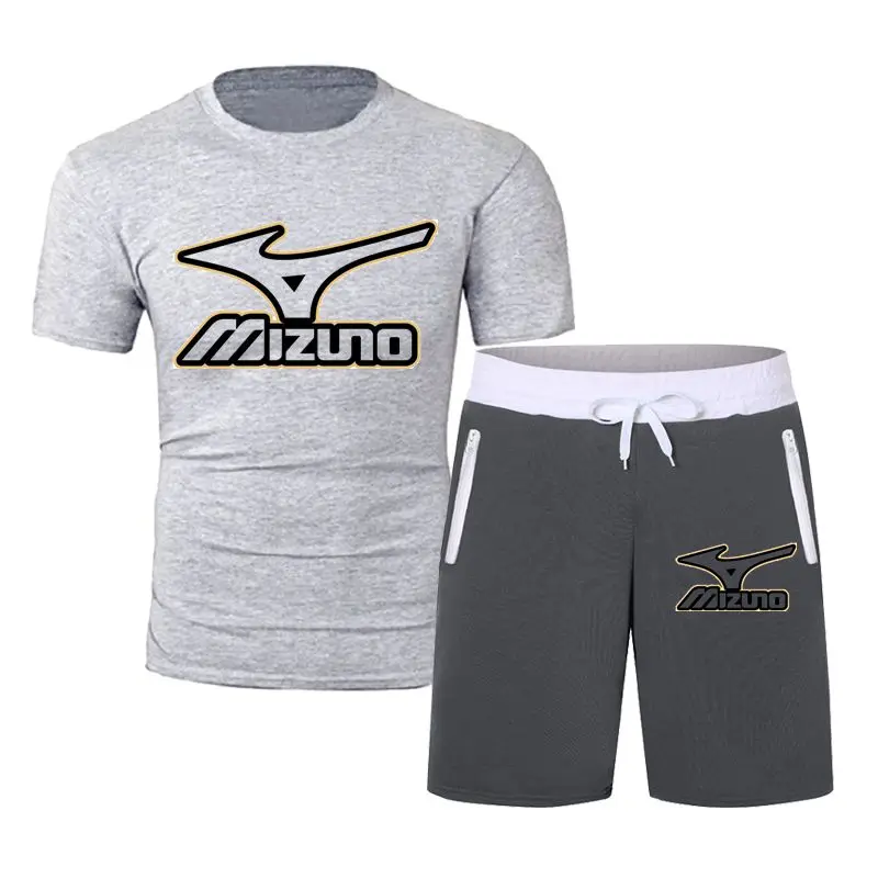 

Новая мужская спортивная одежда Mizuno с цветным принтом, спортивная форма из двух частей, футболка с коротким рукавом + шорты