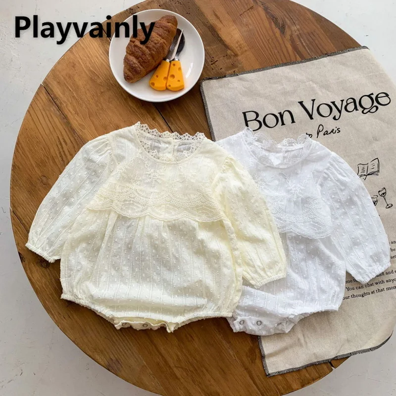 

Baby Clothes Autumn Baby Girls Bodysuit Fashion Lace Solid Color Long Sleeve Jumpsuit Infant Clothes Newborn Outfits E355