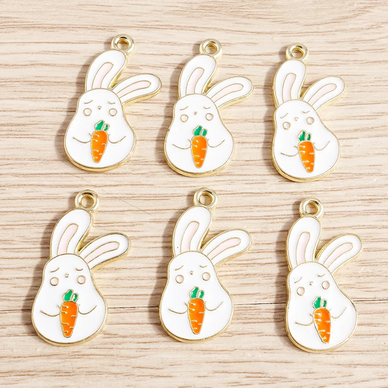 

10pcs 13x26mm Cartoon Enamel Animal Rabbit Eat Carrot Charms Pendants for Jewelry Making DIY Earrings Necklaces Crafts Supplies