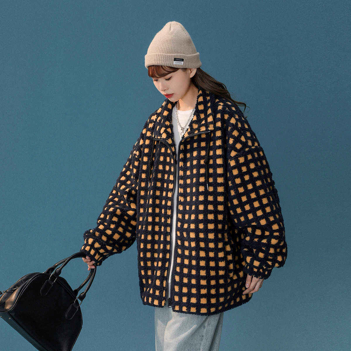 Флисовая Куртка UMI MAO из ягненка Женская осенне-зимняя новая стильная клетчатая и