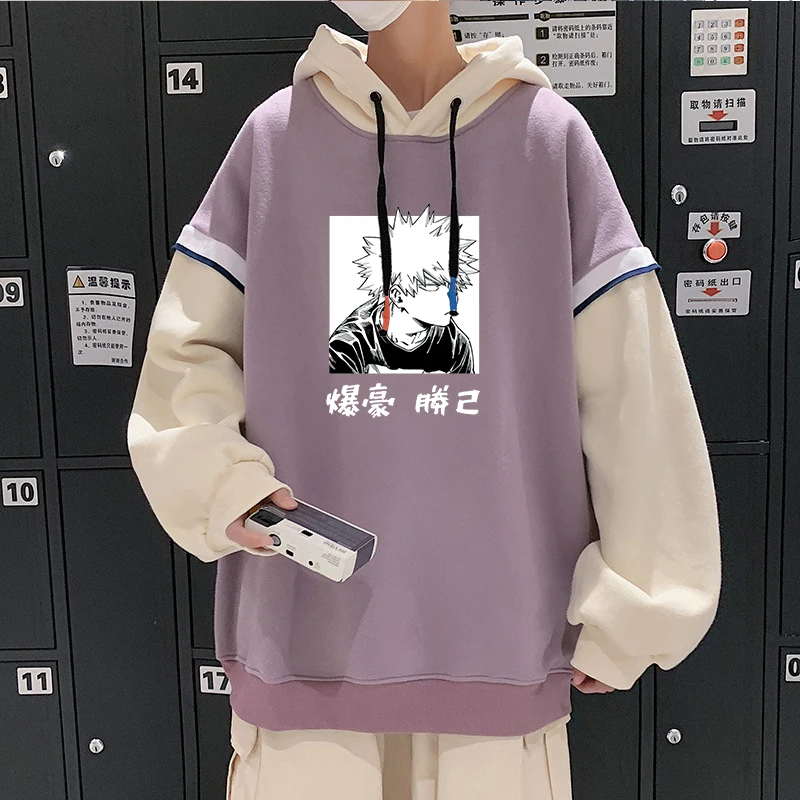 

Japan Anime My Hero Academia Bakugou Katsuki Long Sleeve Pullover Hoodies Fashion Manga Winter Casual Fake Two Pieces Sweatshirt
