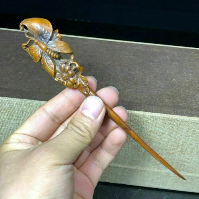 

Old Boxwood Japanese Netsuke Vintage Collectibles Butterfly Barrettes Statue