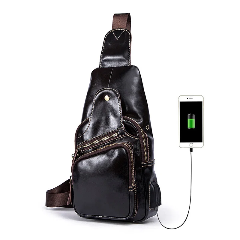 

Vintage Men's Chest Bag Genuine Leather Messenger Shoulder Bag Men's Handbag Casual Male Oil Wax Leather Crossbody Travel Bags