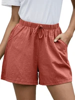 chsdcsi summer shorts cotton linen women sports basic mini trousers fashion high waist running bottom pocket drawstring clothing