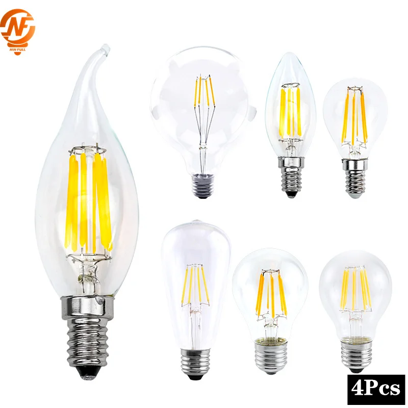 4pcs/lot LED Edison Bulb E27 G45 A60 C35 LED Bulb E14 G80 G95 G125 Filament Light 220V 2W 4W 6W 8W Retro Vintage Glass Bulb Lamp