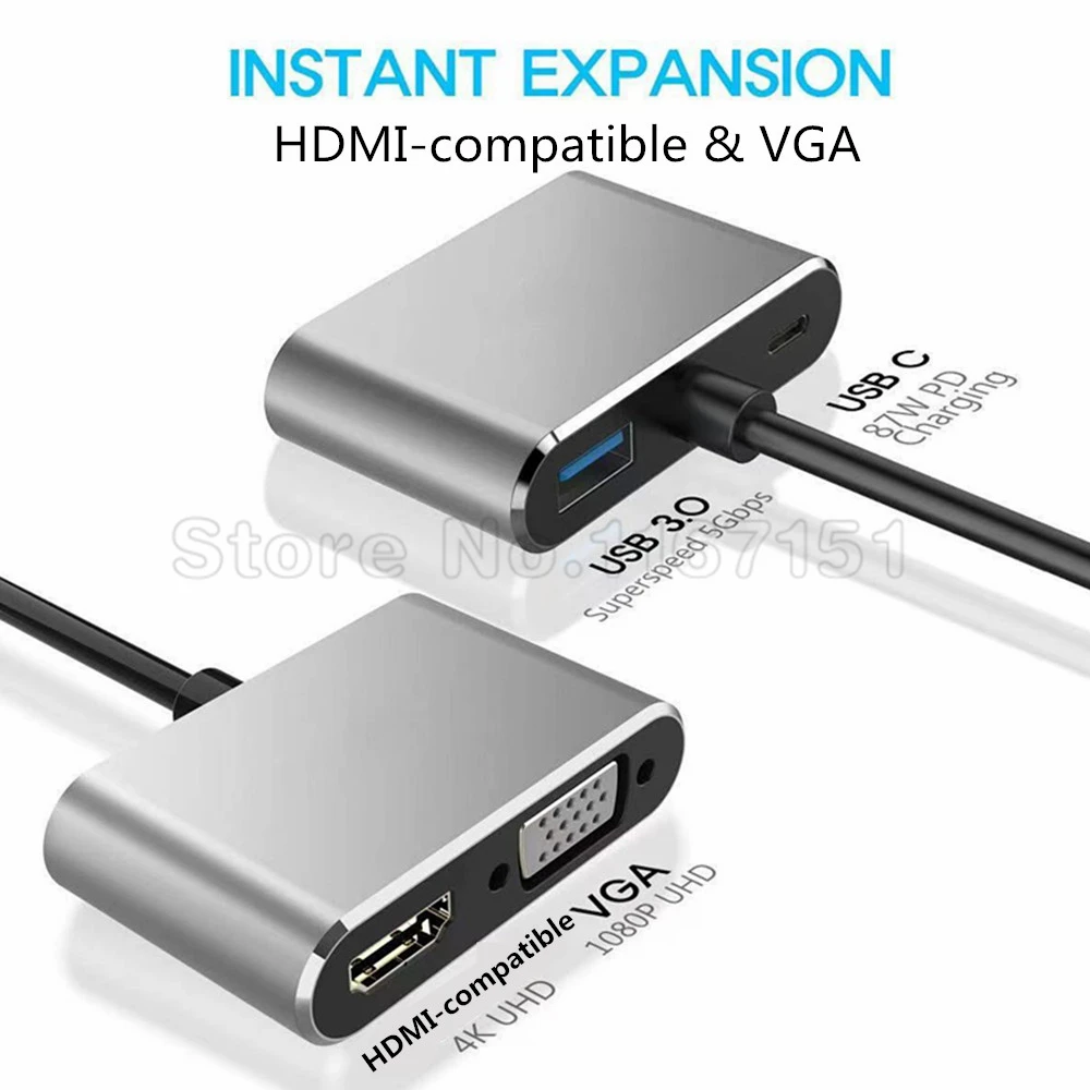 50 шт. 4 в 1 USB Type c to HDMI 4K VGA 3.0 адаптер Typt-C PD быстрая зарядка аудио удлинительная