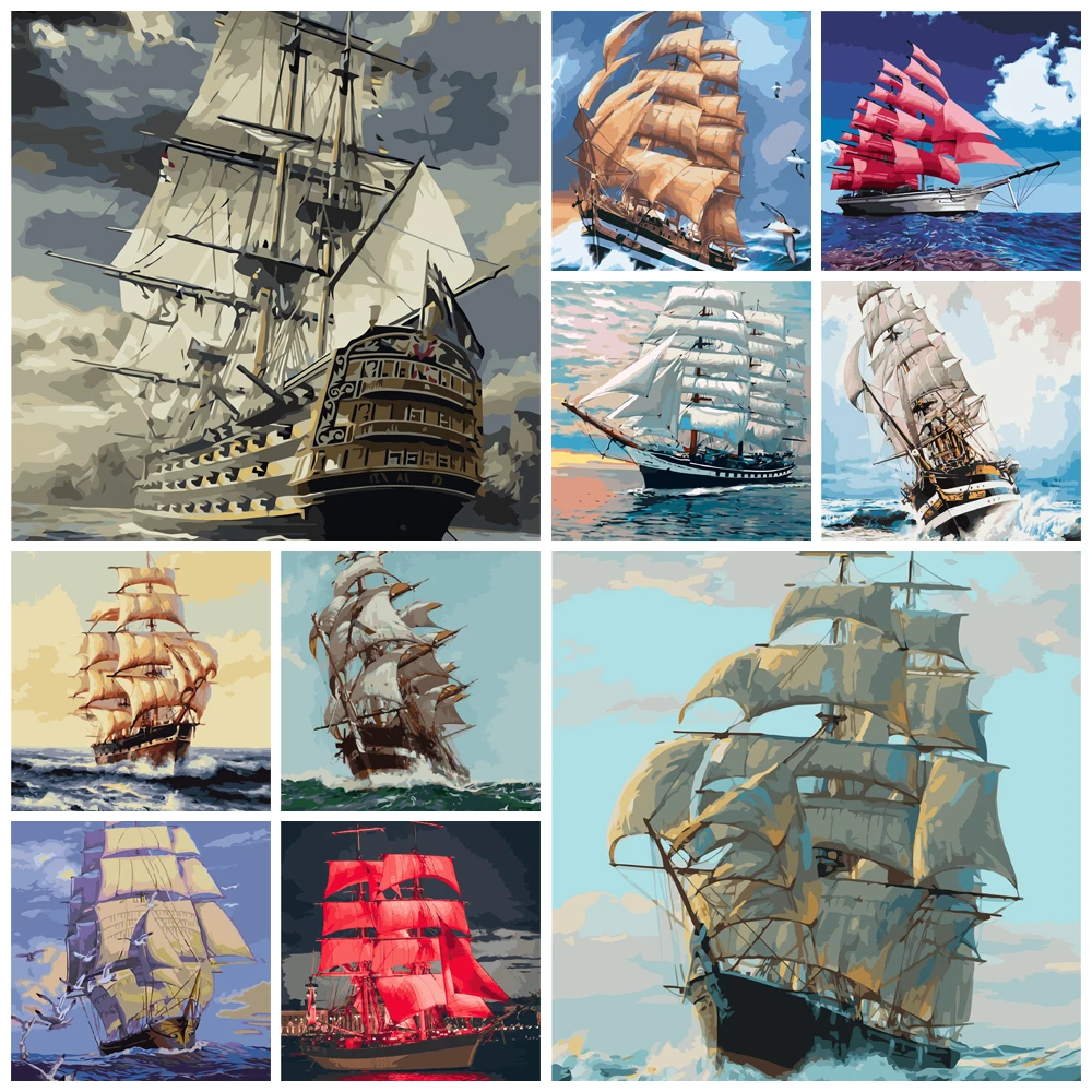 

Картина «сделай сам» для рисования по номерам, лодка с морским пейзажем, размер 40x50 см, фотография по номеру для взрослых 2022