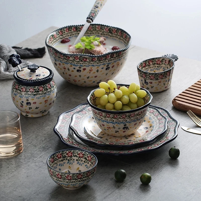 Набор креативной керамической посуды ручной росписи комбинированная миска для
