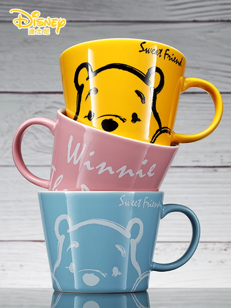 Disney Fashion Mug Large Cup Mouth Cartoon Water Cup Coffee Mug With Lid Spoon Winnie The Pooh Authentic Ceramic Cup