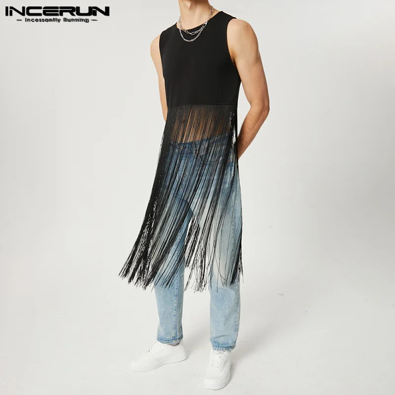 

Майка мужская однотонная с круглым вырезом, модная повседневная безрукавка с бахромой, пикантная уличная одежда, INCERUN, 2023