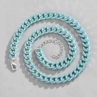cuban chain necklace choker pink blue rhinestone hip hop punk chunky geometric necklace for jewelry women men friend gift