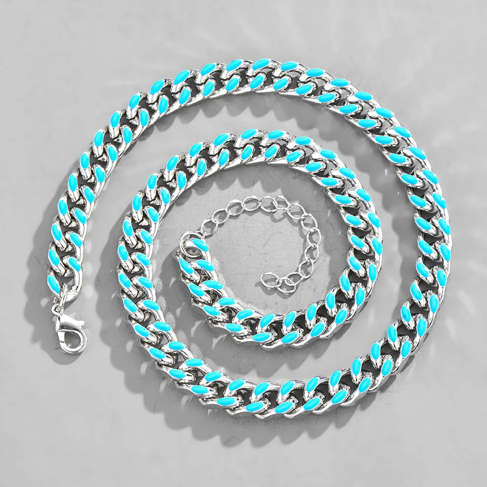 Cuban Chain Necklace Choker Pink Blue 
