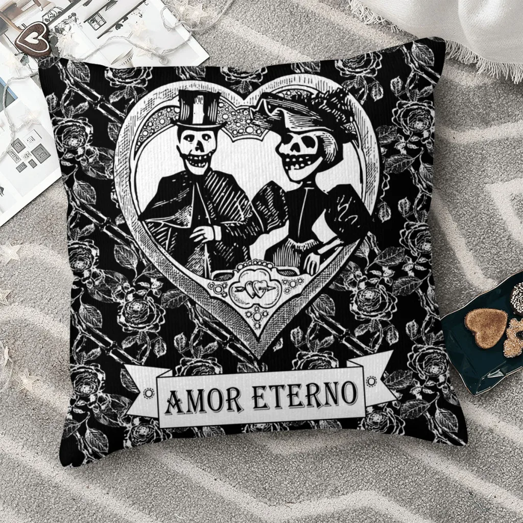

Valentine’s Day Amor Eterno Eternal Love Skulls and Skeletons Polyester Cushion Cover Sofa Office Washable Coussincase