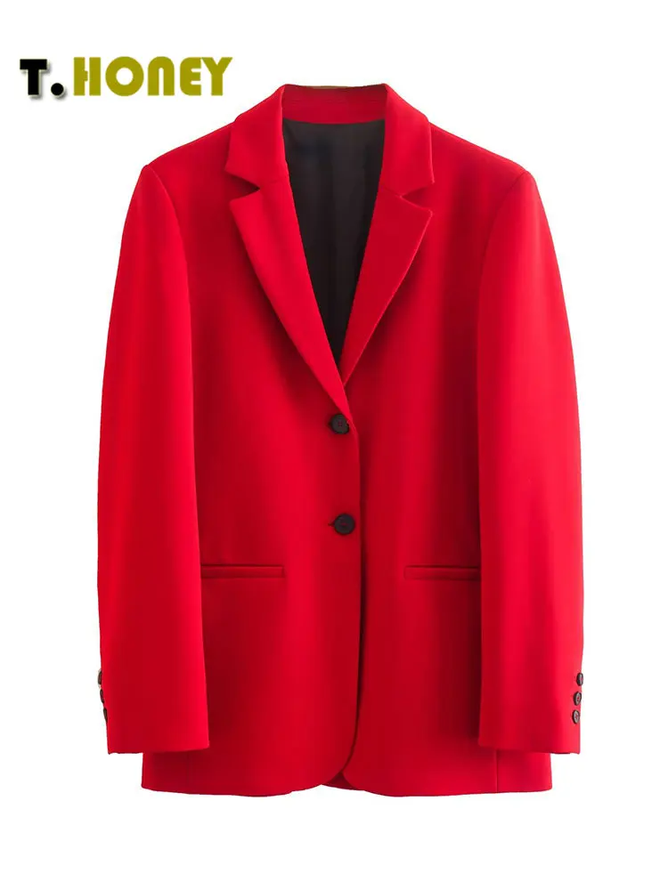 

TELLHONEY Women Fashion Solid Notched Collar Color Single Breasted Blazer Jacket Coats Female Casual Long Sleeves Slim Outerwear