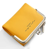 fashion solid color short clutch small wallets pu leather women coin purses ladies simple mini card holder travel wallets female