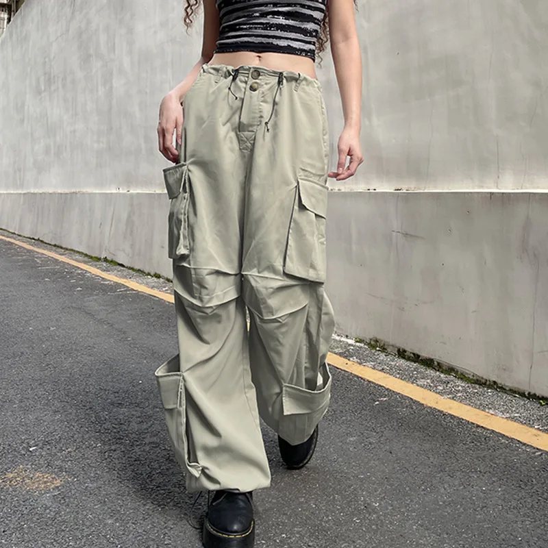 

High Waist Baggy Cargo Jeans for Women Flap Pocket Relaxed Fit Straight Wide Leg Y2K Fashion Jeans Drawstring Streetwear