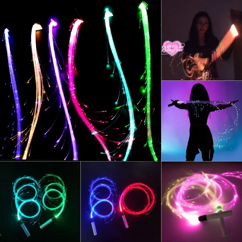 

Disco Dance Whip Party Led Fiber Optic Dancing Whips Rechargeable Glowing whip Sparkle flow toy Light up 360° Swivel Rave EDM