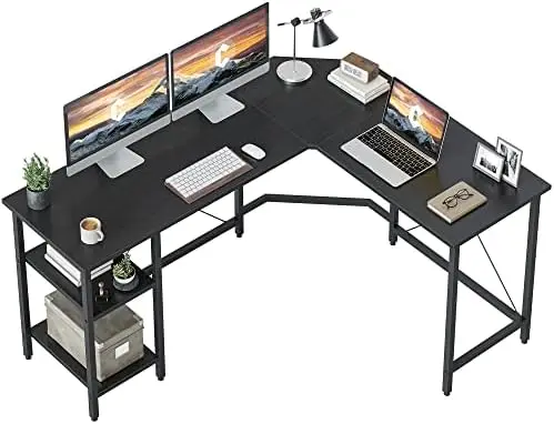 

Shaped Computer Desk, 59" Reversible Gaming Desk with Storage Shelves, Corner Desk for Home Office,Space Saving Modern Desk,