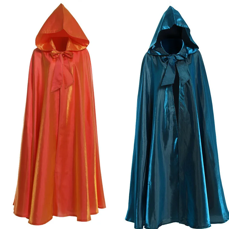 

2023 Halloween Party Cosplay Woman Men Adult Long Hero Witchcraft Witchcraft Robe Hood Cloak Cosplay Satin Red Medieval Cloak