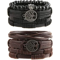 genuine leather tree of life bracelets men womentiger eye natural stone lava beads ethnic tribal elastic bracelets wristbands