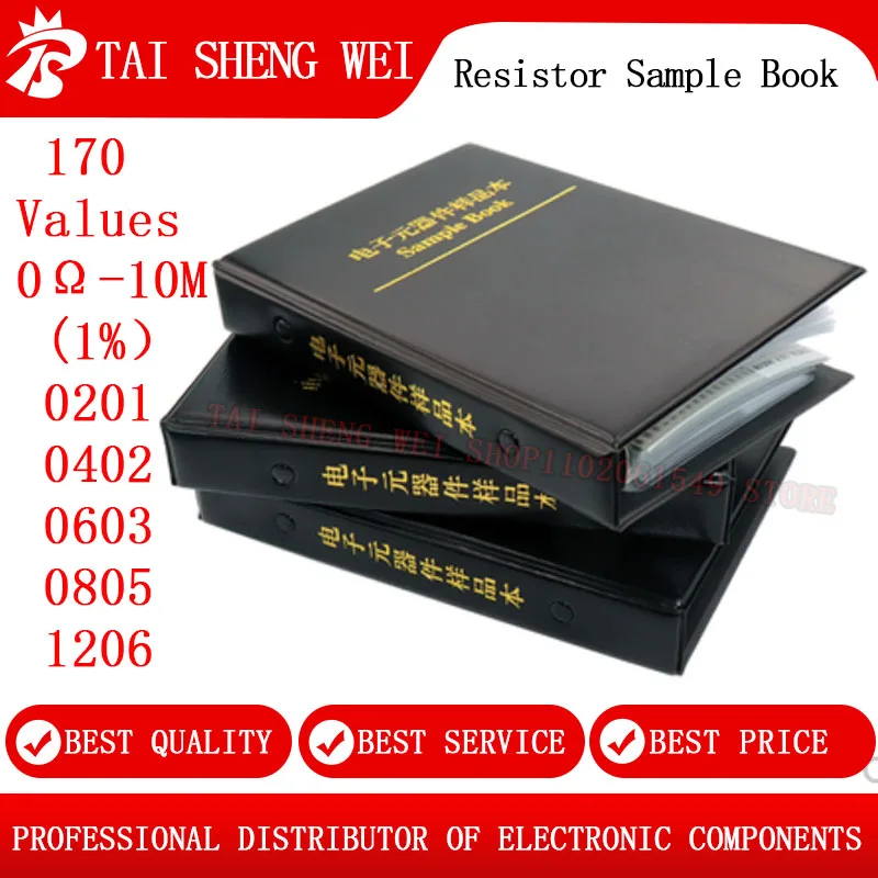

Resistor Kit Smd Book 0805 Chip Resistor Assortment Kit 0201 0402 0603 1206 1% FR-07 SMT 170 Values 0R-10M Resistor Sample Book