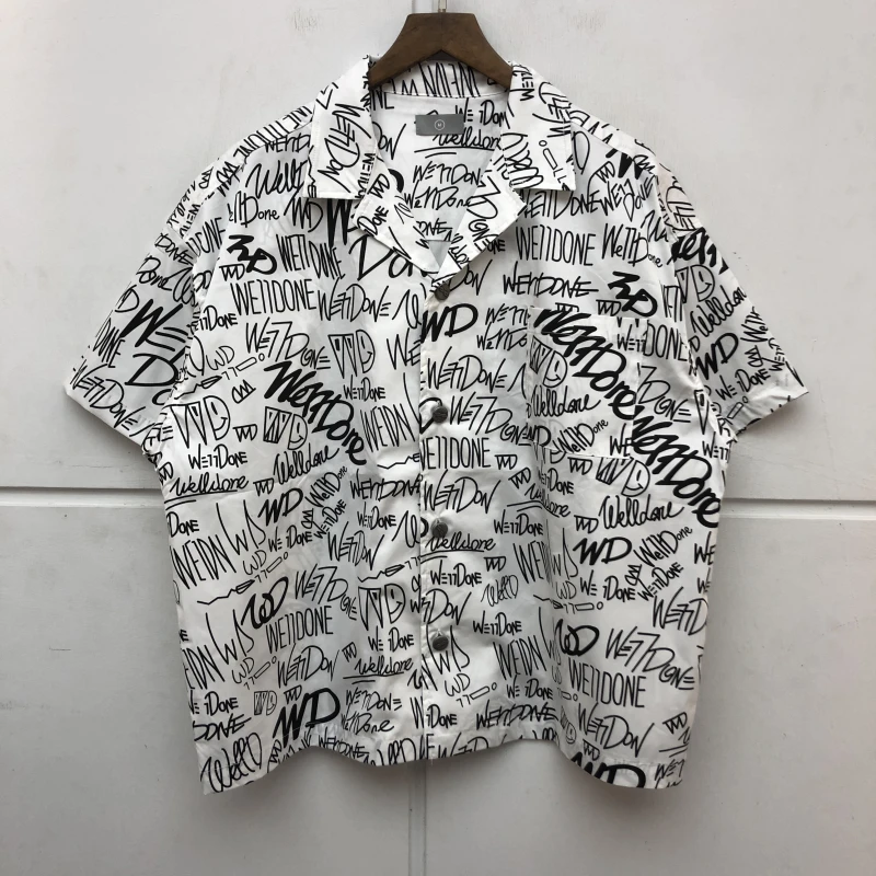 

New 2022 Luxurious We11done Shirts Men High Quality Oversized Black White Graffiti Punk Logo Printing Shirt Welldone Blouse A5