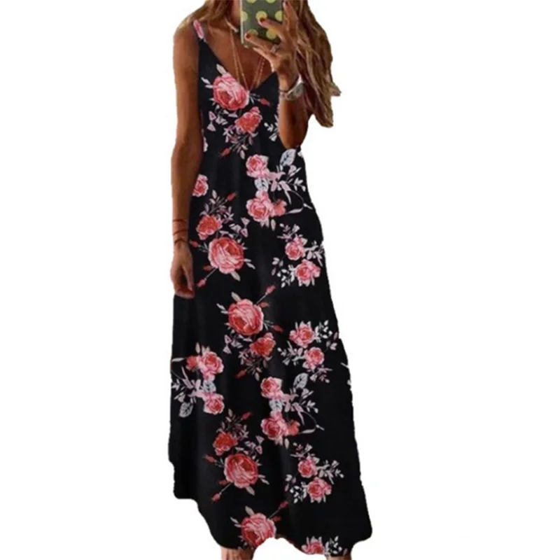 

Женское длинное пляжное платье в горошек, элегантное Привлекательное платье с цветочным принтом и лямкой на шее в стиле бохо, лето 2021