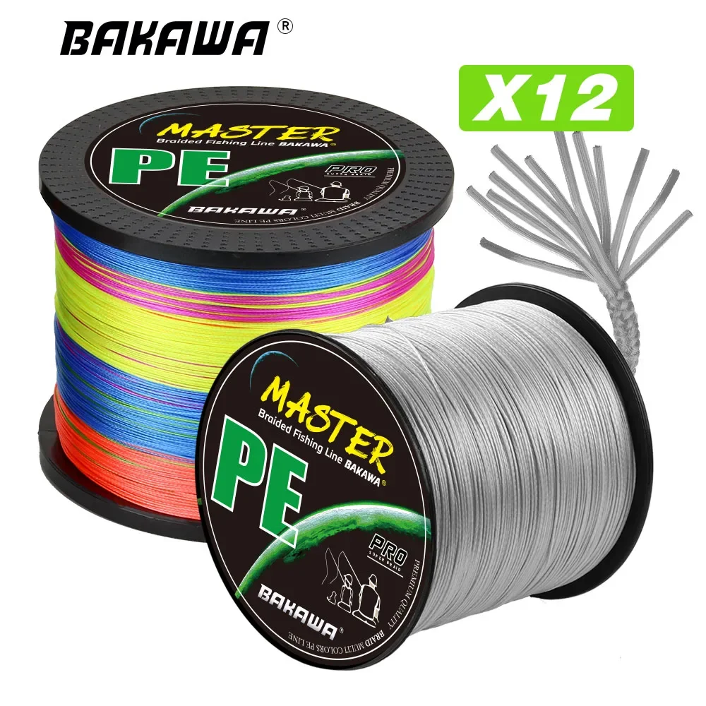 

BAKAWA 300M 100M 500M 1000M 12 Strands Braided Fishing Line 100% PE Wire Multifilament Japanese 25-120LB Carp Weaves Saltwate