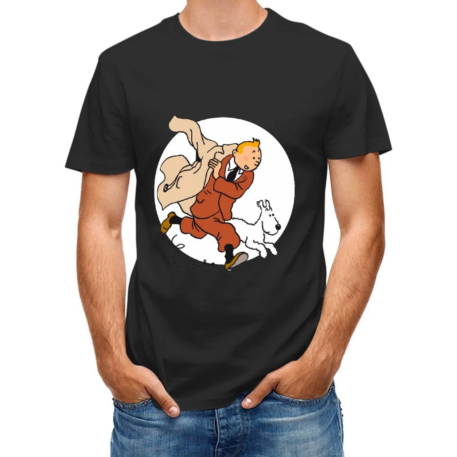 

Adventures of Tintin Milou Print T Shirt Women/men White and Black Shirts Fashion Round Neck Short Sleeve Cotton T-Shirt