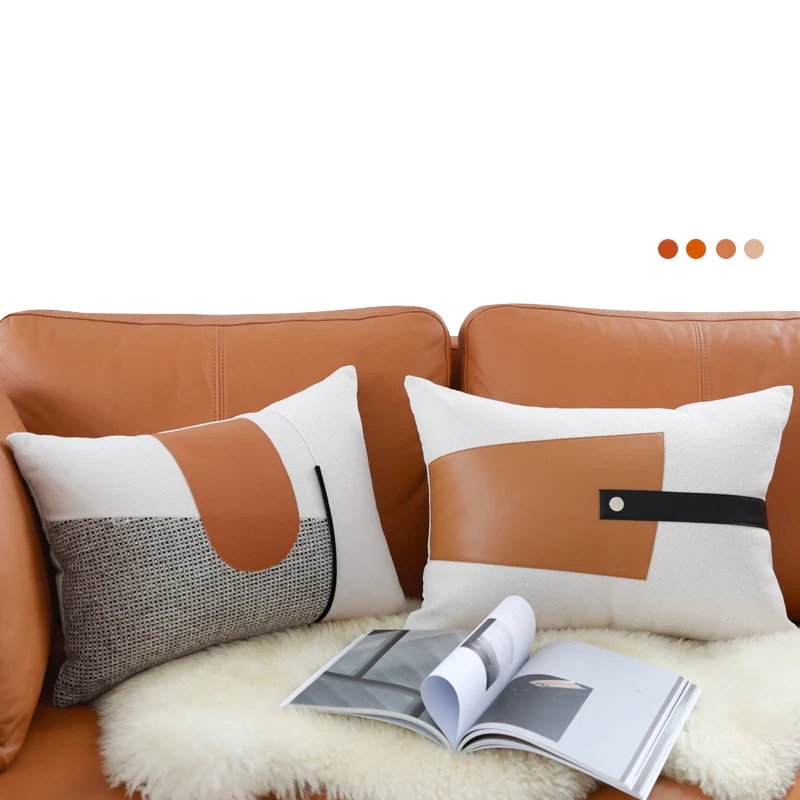 

DUNXDECO Luxury Classical PU Geometric Patchwork Cushion Cover Decorative Pillow Case Modern Art Living Room Soft Chair Bedding