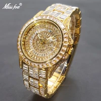 missfox hip hop mens watches luxury baguette ice out wristwatch fully diaomond wear feeling with a mollion dollars in your hand