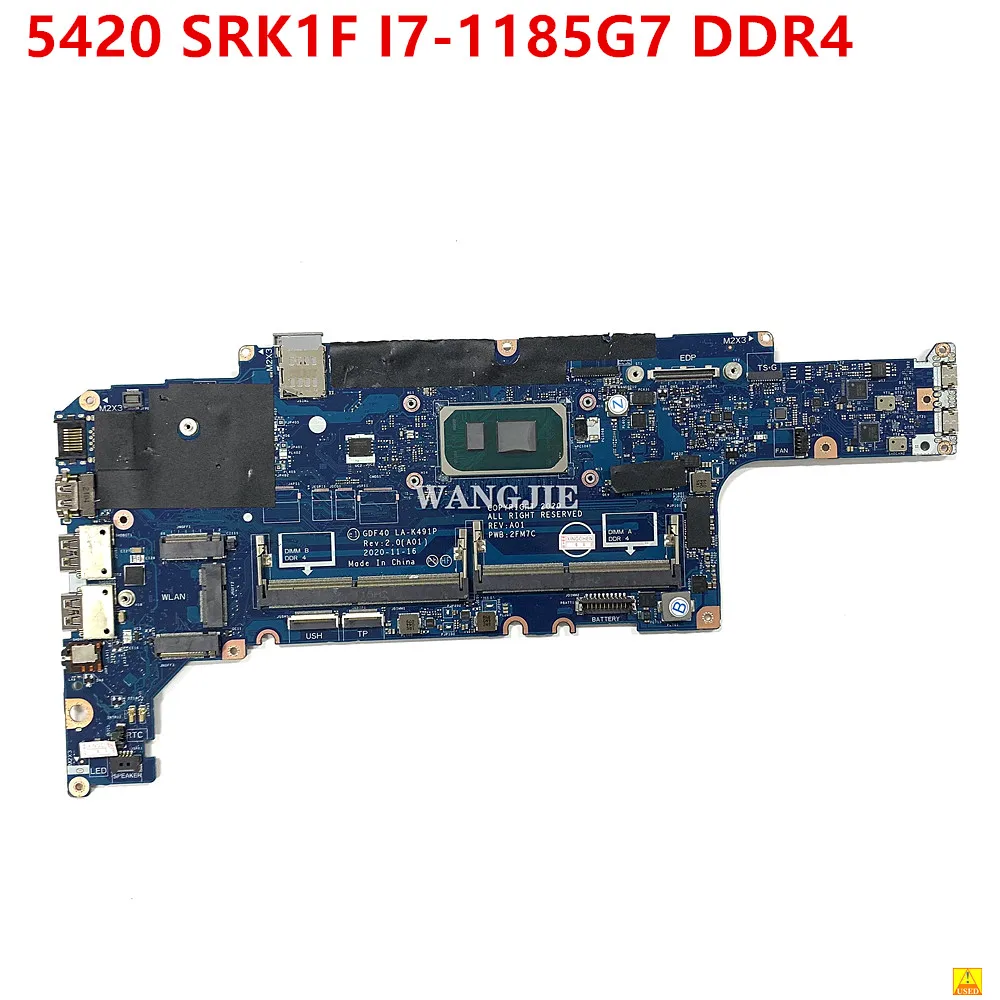 

Б/у CN-054CCV для DELL Latitude 5420 54CCV 054CCV LA-K491P Материнская плата ноутбука с процессором SRK1F I7-1185G 7
