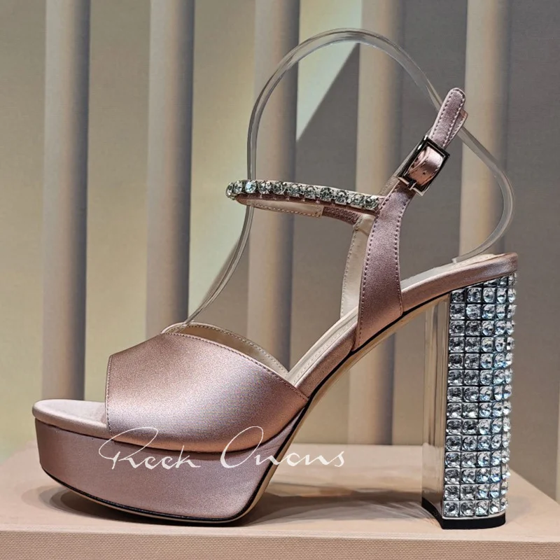 

Сандалии женские на высоком каблуке, пикантные туфли-лодочки с украшением из кристаллов, открытый носок, на платформе, летняя обувь для банкета