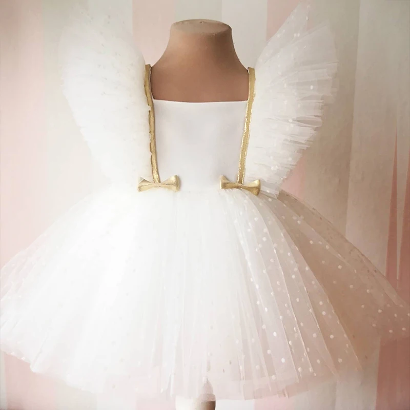 

Girls Princess Bowknot Dress Toddler Baby Kids Ruffles Lace Tutu Wedding Birthday Costume Children Elegant Party Pink Clothes