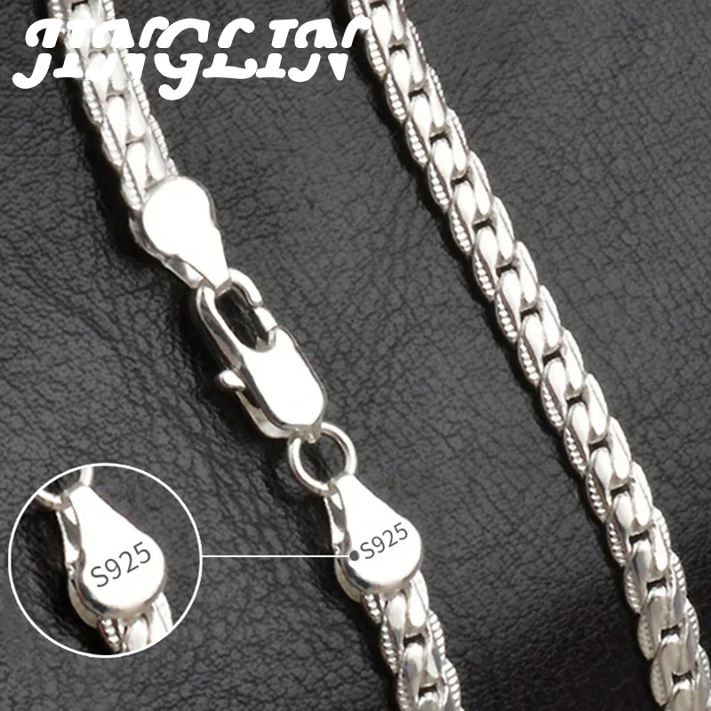JINGLIN 925 Sterling Silver 6mm Full Sideways Necklace 8/18/20/22/24 Inch Chain For Woman Men Fashion Wedding Engagement Jewelry