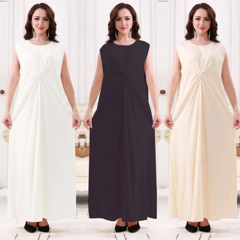 Muslim Dress Vest Summer Fashion Bottom Sleeveless Long Robes Abaya Femme Largos Vestidos Arabes Dubai Y Turcos
